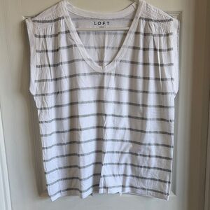 NWT LOFT White & Gray Striped V-Neck Tank Top